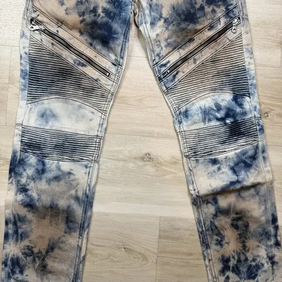 Rock Revival Moto Men's Daviday Jeans Acid Wash Blue - Size 30x32